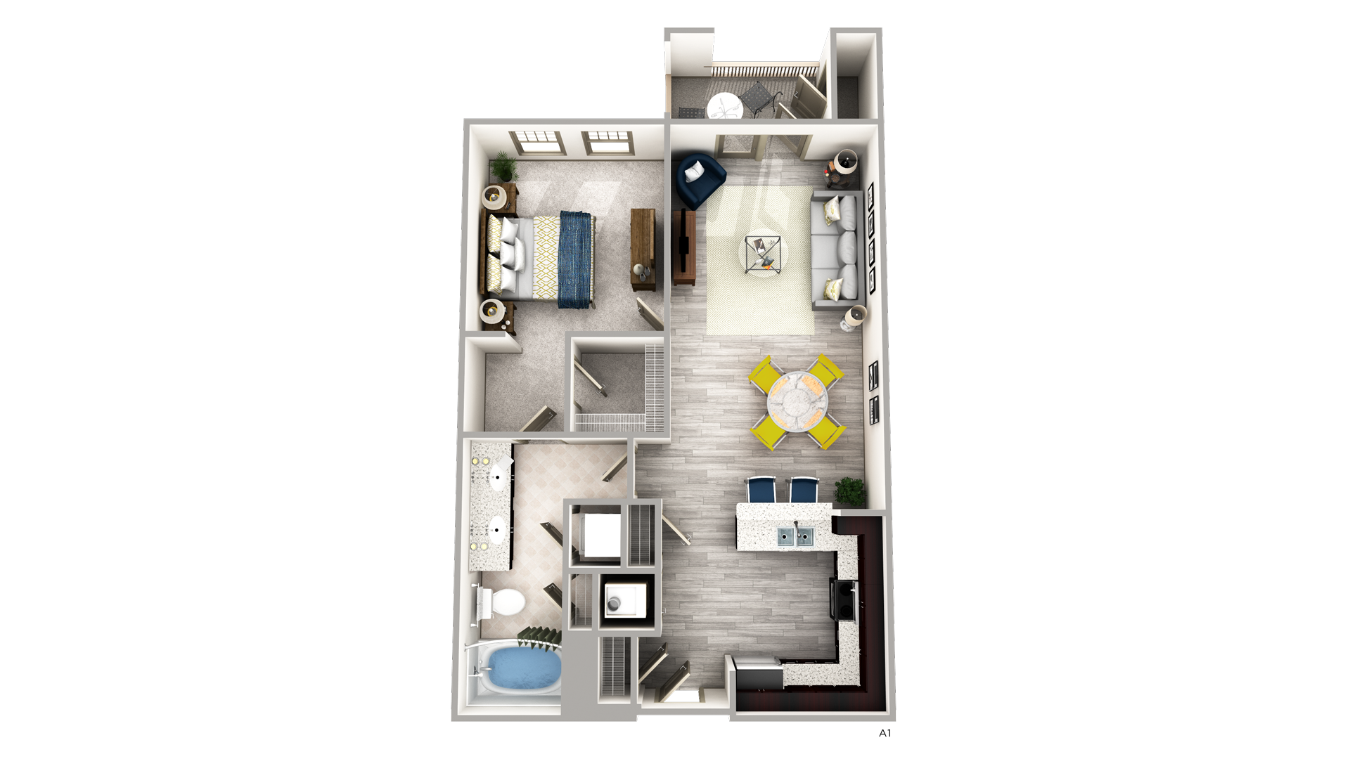 One Bedroom Layout of the Elle of Buckhead Floorplan