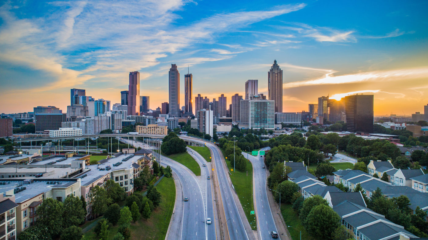 panoramic shot of Downtown Atlanta at dusk