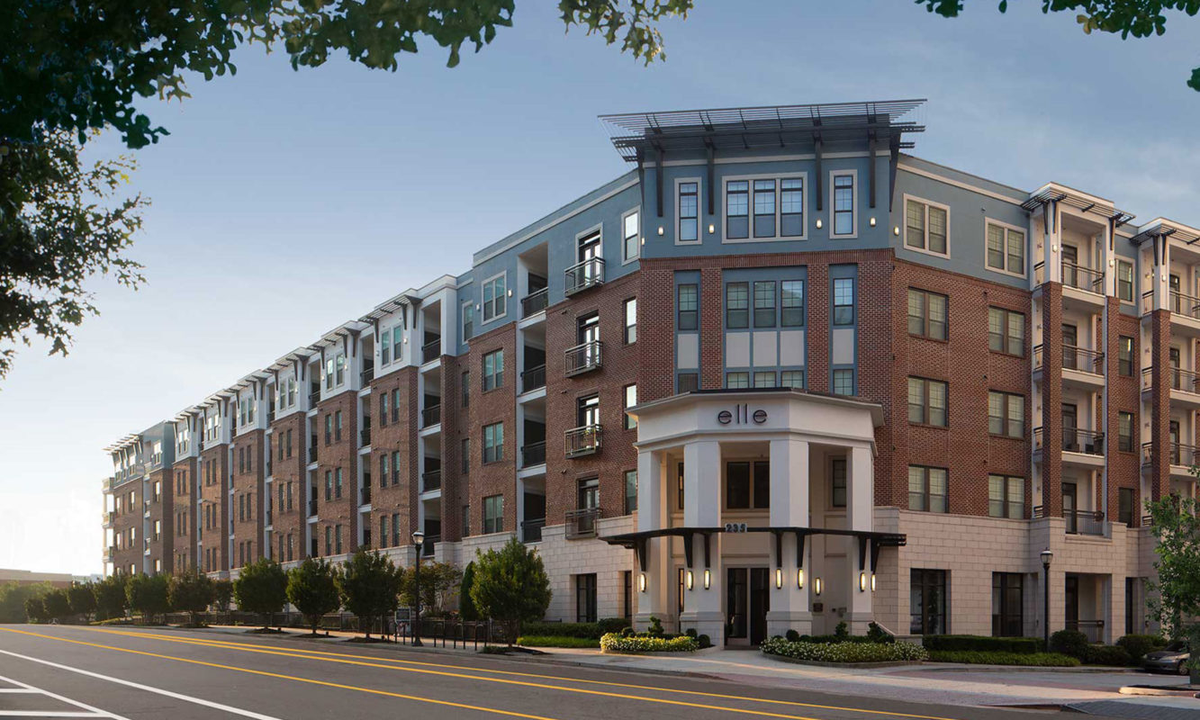 Building exterior with entrance at corner