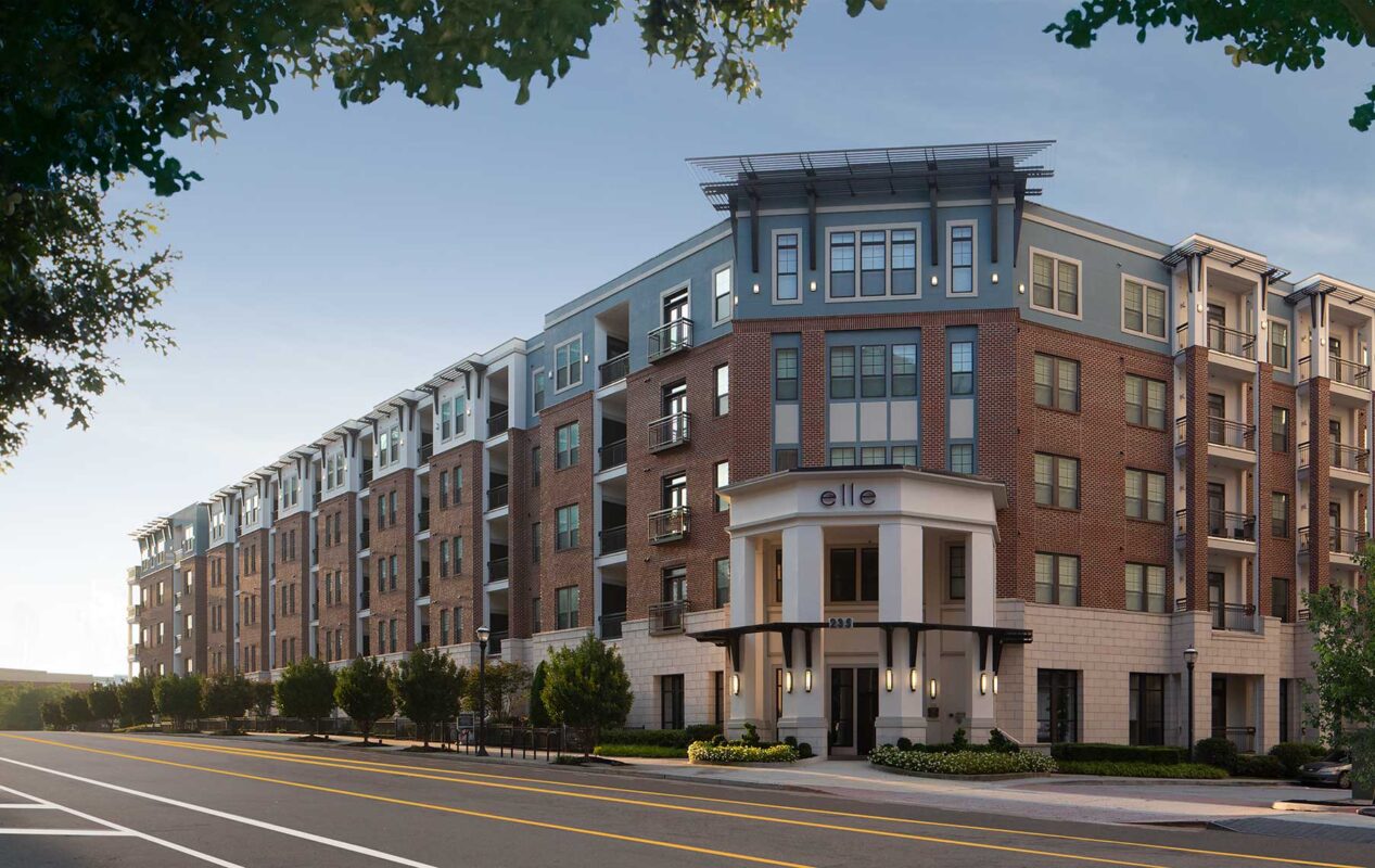 Street view of the Elle of Buckhead exterior and front entrance